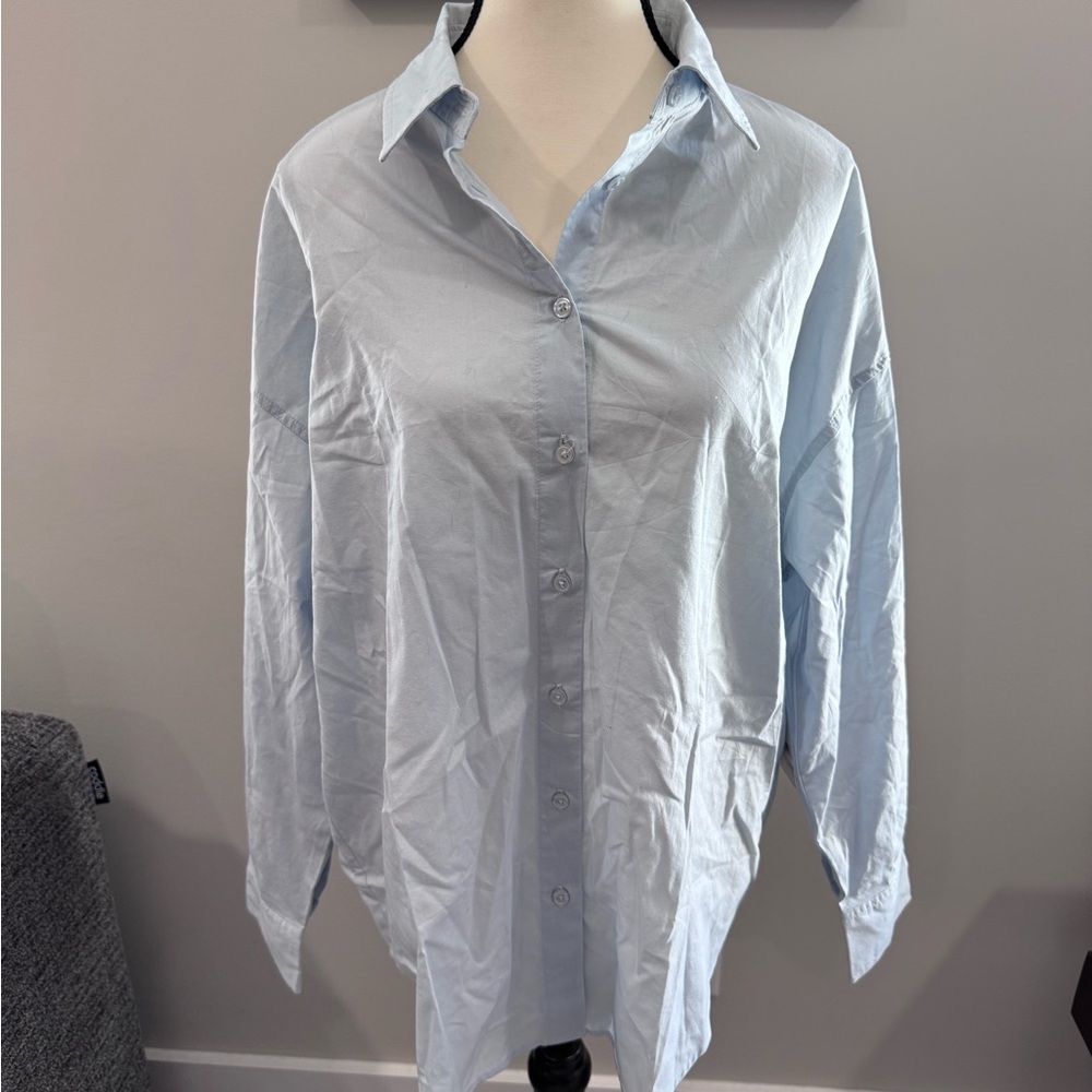 NWT 32 Degrees Light Blue womens Casual Button-Down Shirt